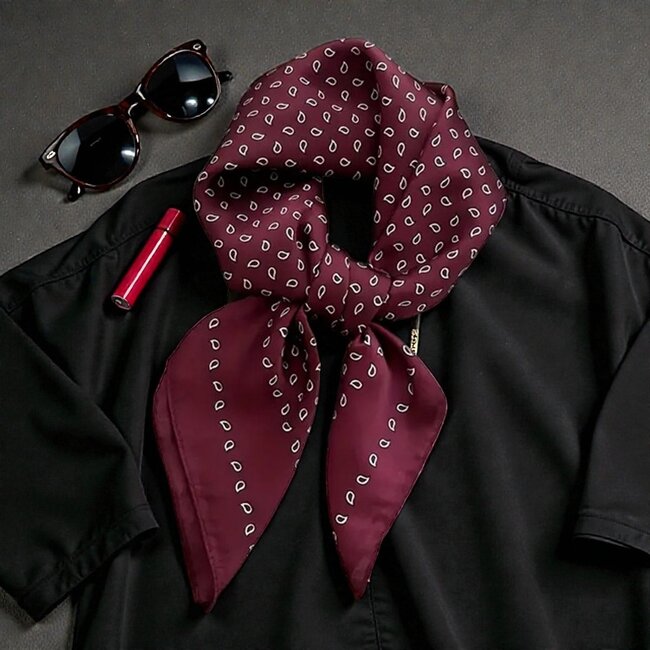 Satijnlook Sjaal - Bordeaux Drop | 65 x 65 cm | Polyester