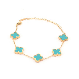 Fashion Favorite Clover Armband - Turquoise/Goud