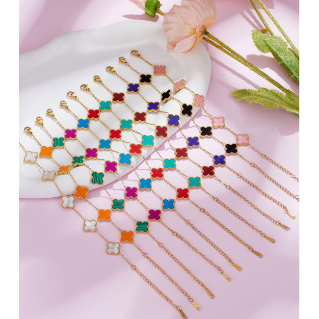 Clover Armband - Blauw/Goud | Stainless Steel | 21,5 cm