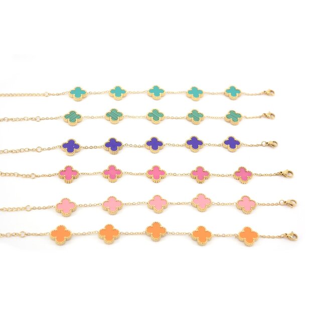 Clover Armband - Groen/Goud | Stainless Steel | 21,5 cm