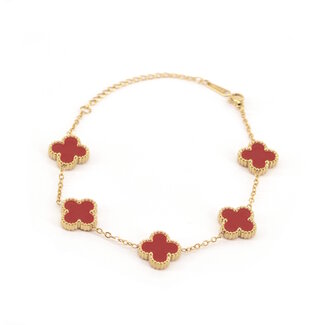 Fashion Favorite Clover Armband - Wijnrood/Goud