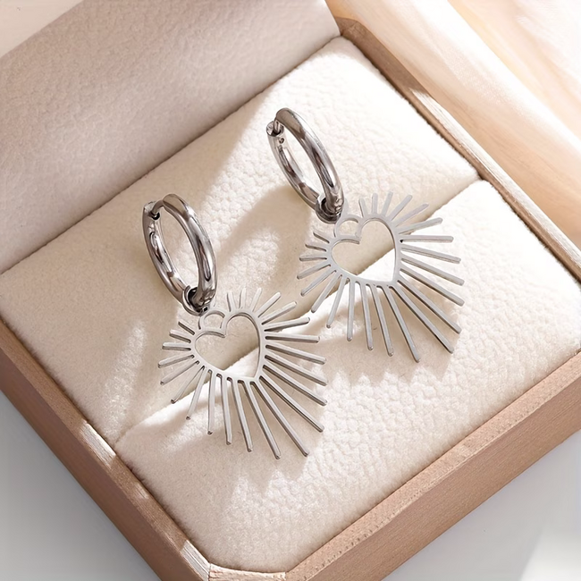 Sun Love Oorringen - Zilverkleurig | 4 x 2,2 cm | Stainless Steel