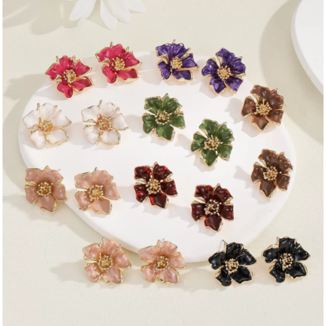 Flower Bloem Oorbellen - Zwart | 2,7 x 2,5 cm