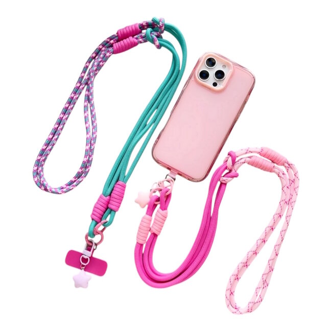 Telefoonkoord - Sterretje Fuchsia/Roze | Lengte 115 cm