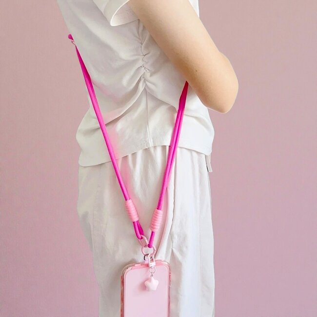 Telefoonkoord - Sterretje Fuchsia/Roze | Lengte 115 cm