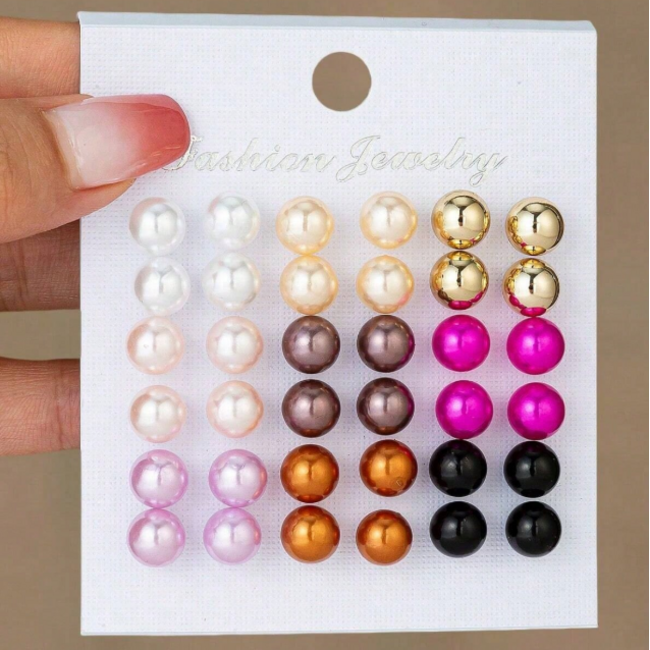Parel Oorbellen - Roze | Set 18 Paar | Bijoux