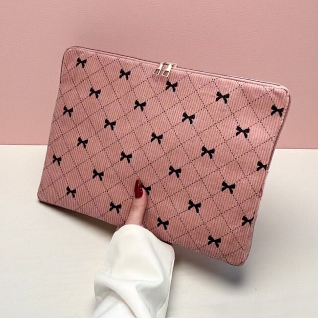 Laptop Sleeve - Strik / Bow Roze | 35 x 26 x 3 cm