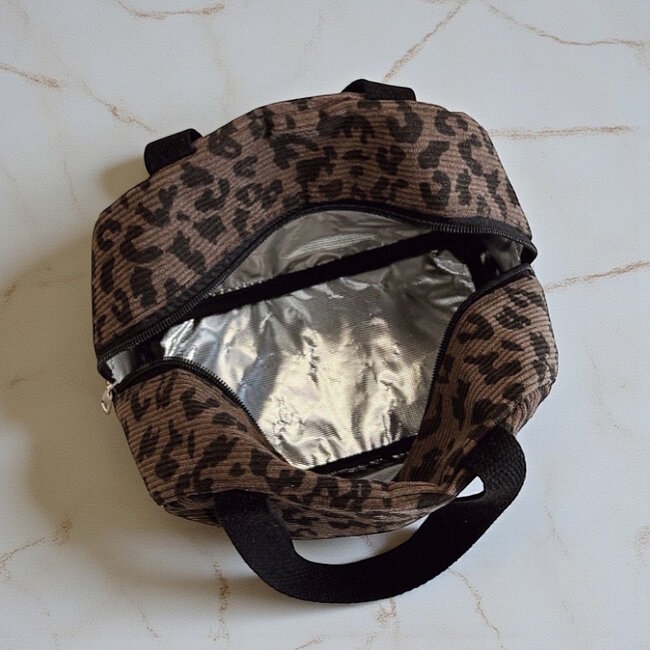 Koeltas - Corduroy Bruin Luipaard | 23 x 21 x 11 cm | Nylon