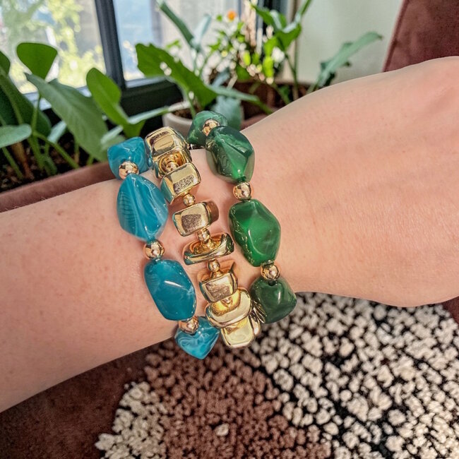 Gold Stones Armband - Petrol/Groen | Set van 3 stuks