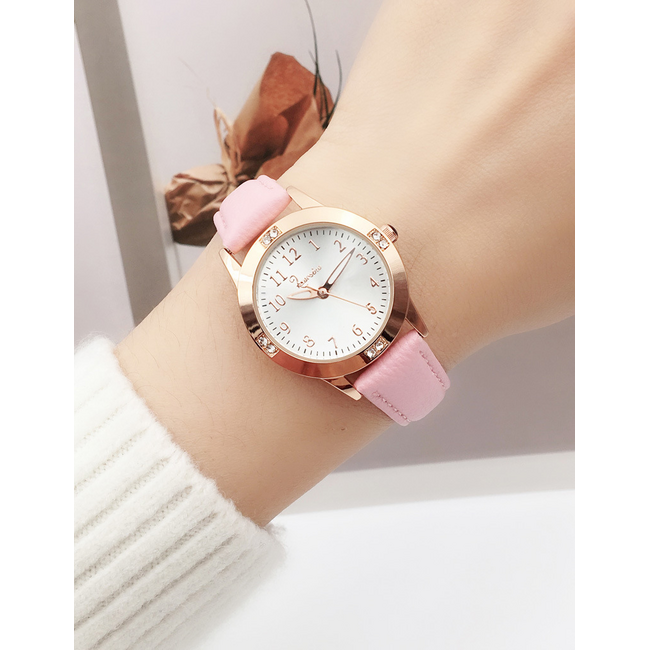 Kinder Horloge - Strass Roze | Kunstleer