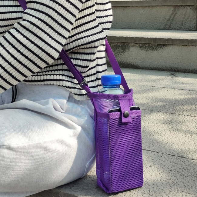 Mesh Flessenhouder - Roze | Schoudertas /Telefoontas | 19,5 x 9 cm