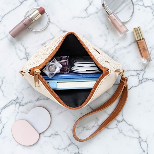 Ibiza Tasje - Crème/Bruin | Telefoontasje / Strandtasje