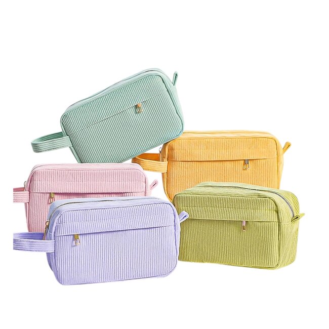 Corduroy Make-up Tas - Geel | 23 x 12,5 x 9 cm