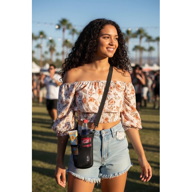 Mesh Flessenhouder - Zwart | Schoudertas /Telefoontas | 19,5 x 9 cm