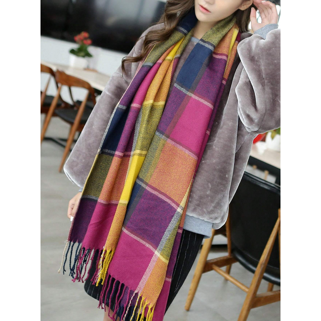 Ruit Sjaal - Paars/Roze/Geel | 170 x 30 cm | Polyester