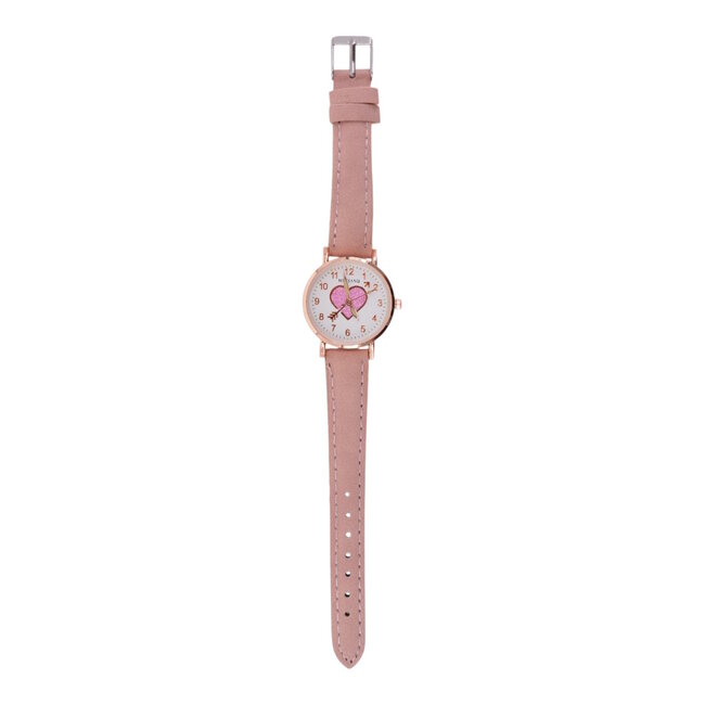 Kinder Horloge - Glitter Hartje Roze | Kunstleer