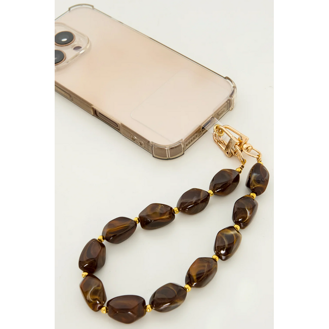 Telefoonkoord - Kralen Oranje | Lengte 37 cm | Acryl/Bijoux