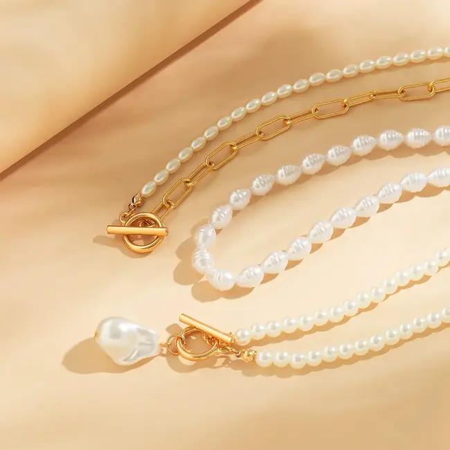 Chain Pearl - Parel Ketting | Set 3 stuks | Imitatieparel / Bijoux