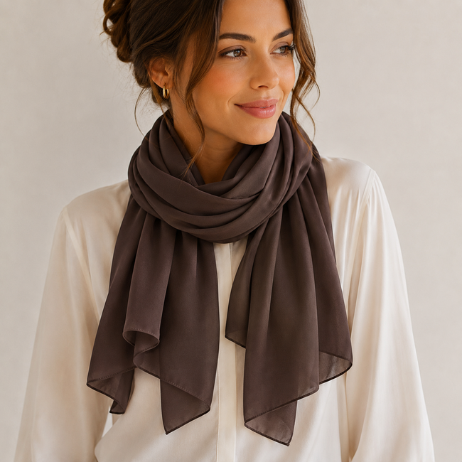 Chiffon Sjaal - Donkerbruin | Polyester | 180 x 90 cm