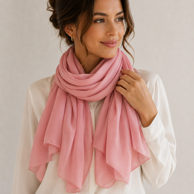 Chiffon Sjaal - Oudroze | Polyester | 180 x 90 cm