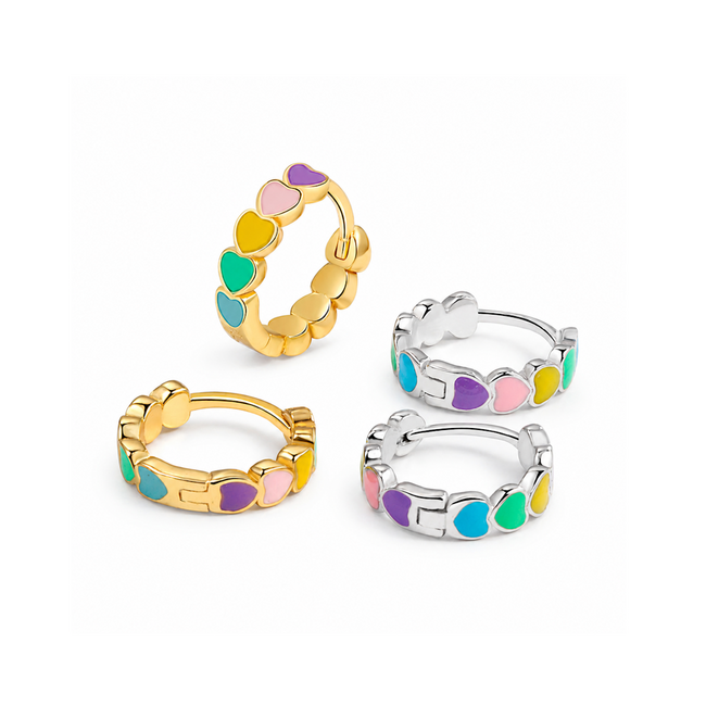 Mini Hartjes Oorringen/Oorbellen - Multi/Goud