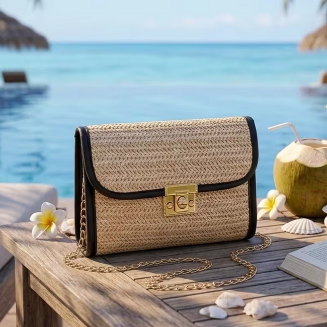 Boho Schoudertas - Zwart | Raffia Crossbody Tas | 18 x 15 x 4 cm