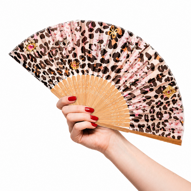 Festival Waaier - Leopard/Flower | 38 x 21 cm | Bamboe/Polyester