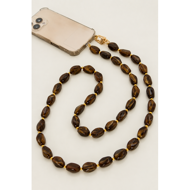 Telefoonkoord / Tashengsel - Kralen Beige | Lengte 120 cm Acryl/Bijoux
