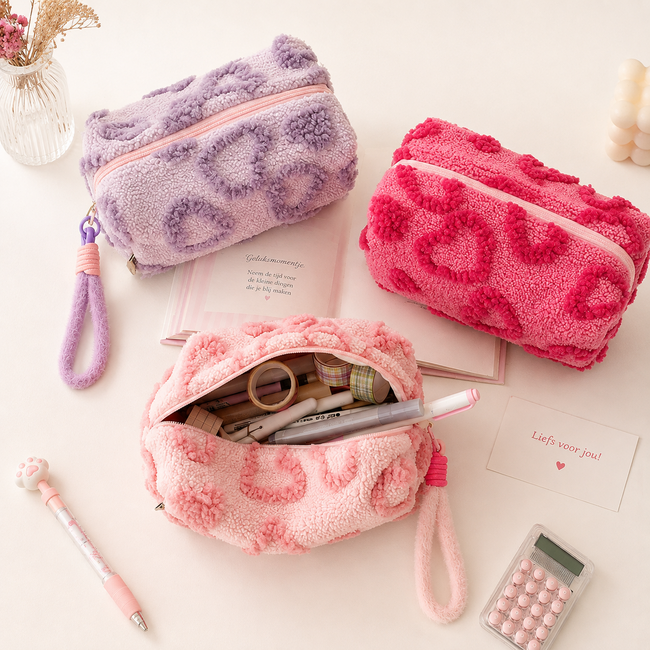 Toilettas / Etui - Pluche Hartje Lichtroze | 20 x 10 x 10 cm
