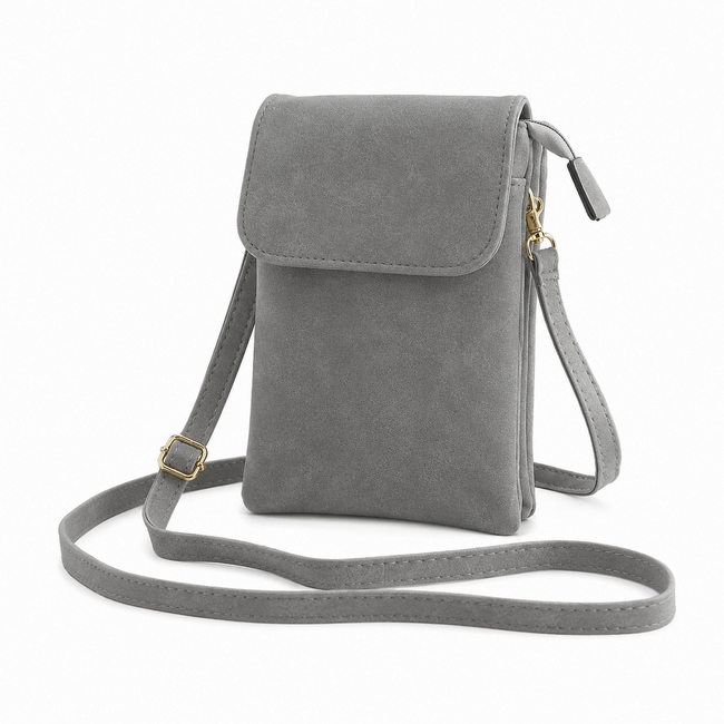 Telefoon Tasje - Grijs  | Suede / Leder | 20 x 13 x 3,5 cm