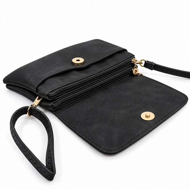 Schoudertas - Zwart | Suede / Leder | 20 x 15 x 3,5 cm