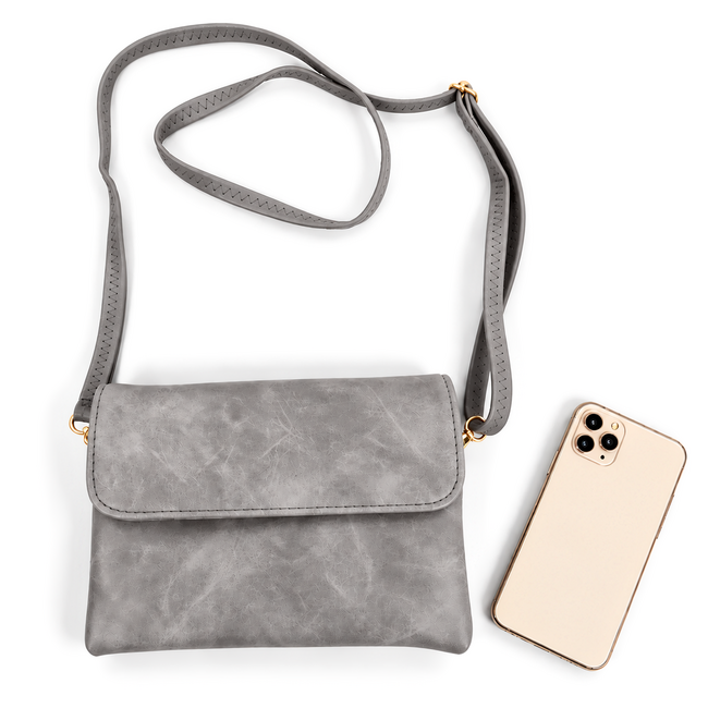 Schoudertas - Grijs | Suede / Leder | 20 x 15 x 3,5 cm