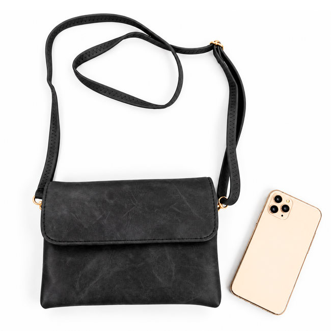 Schoudertas - Zwart | Suede / Leder | 20 x 15 x 3,5 cm