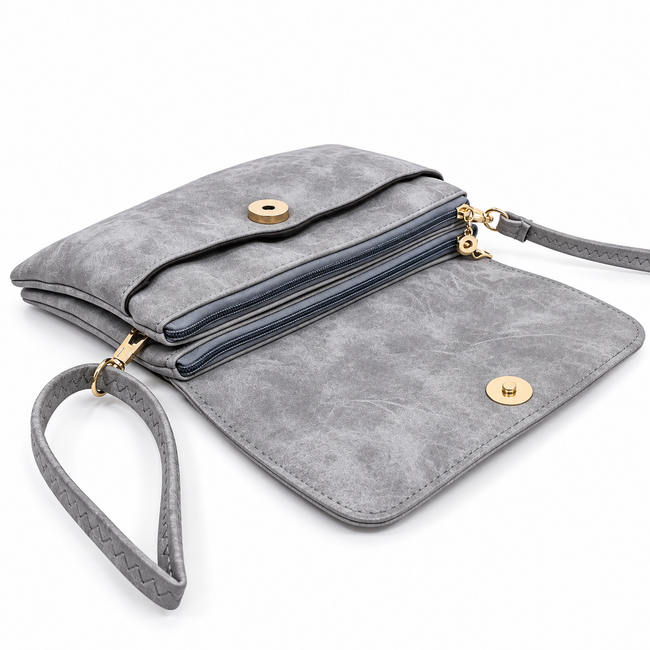Schoudertas - Grijs | Suede / Leder | 20 x 15 x 3,5 cm