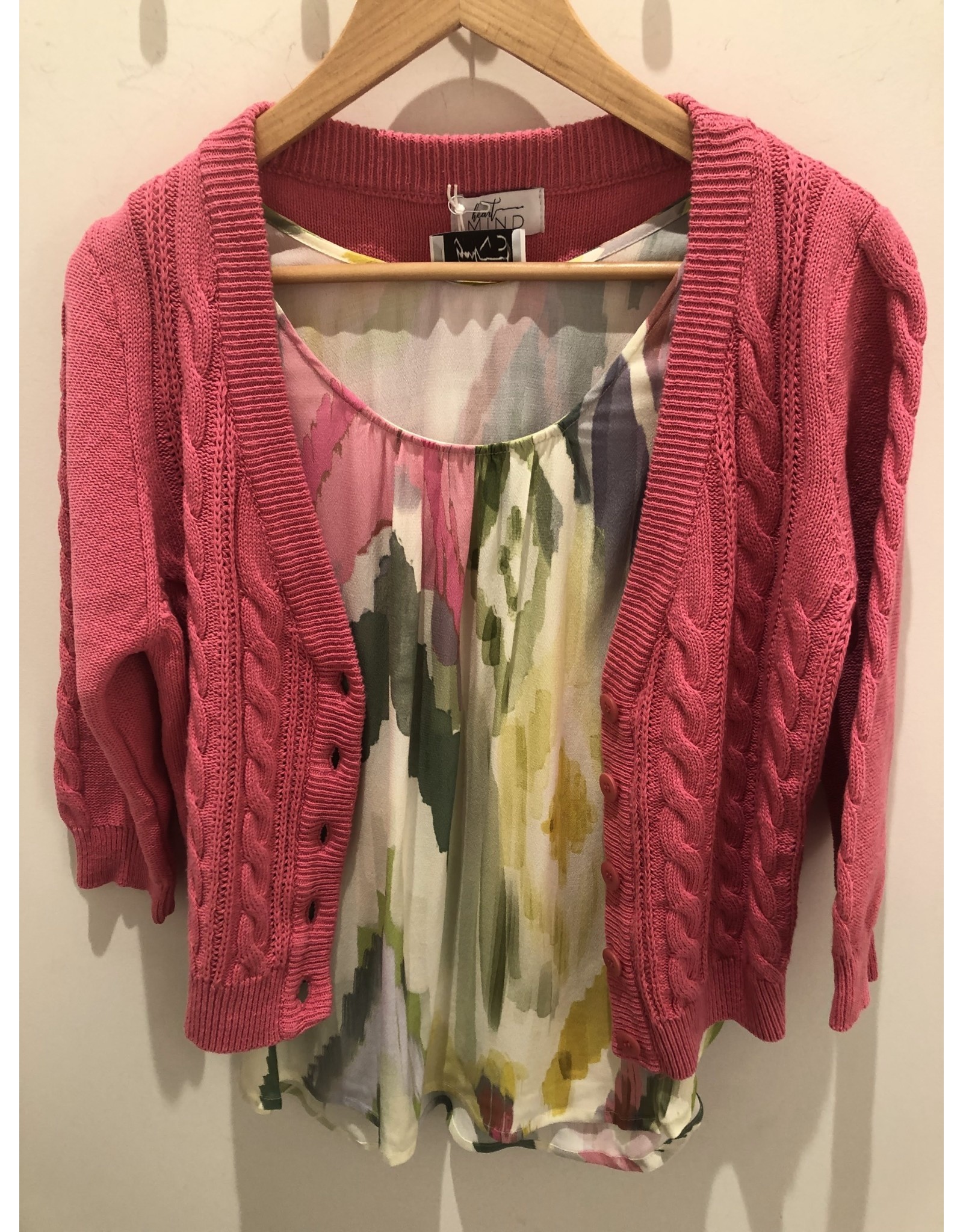 Heartmind KEIRA BRAID COTTON CARDIGAN BUBBLEGUM