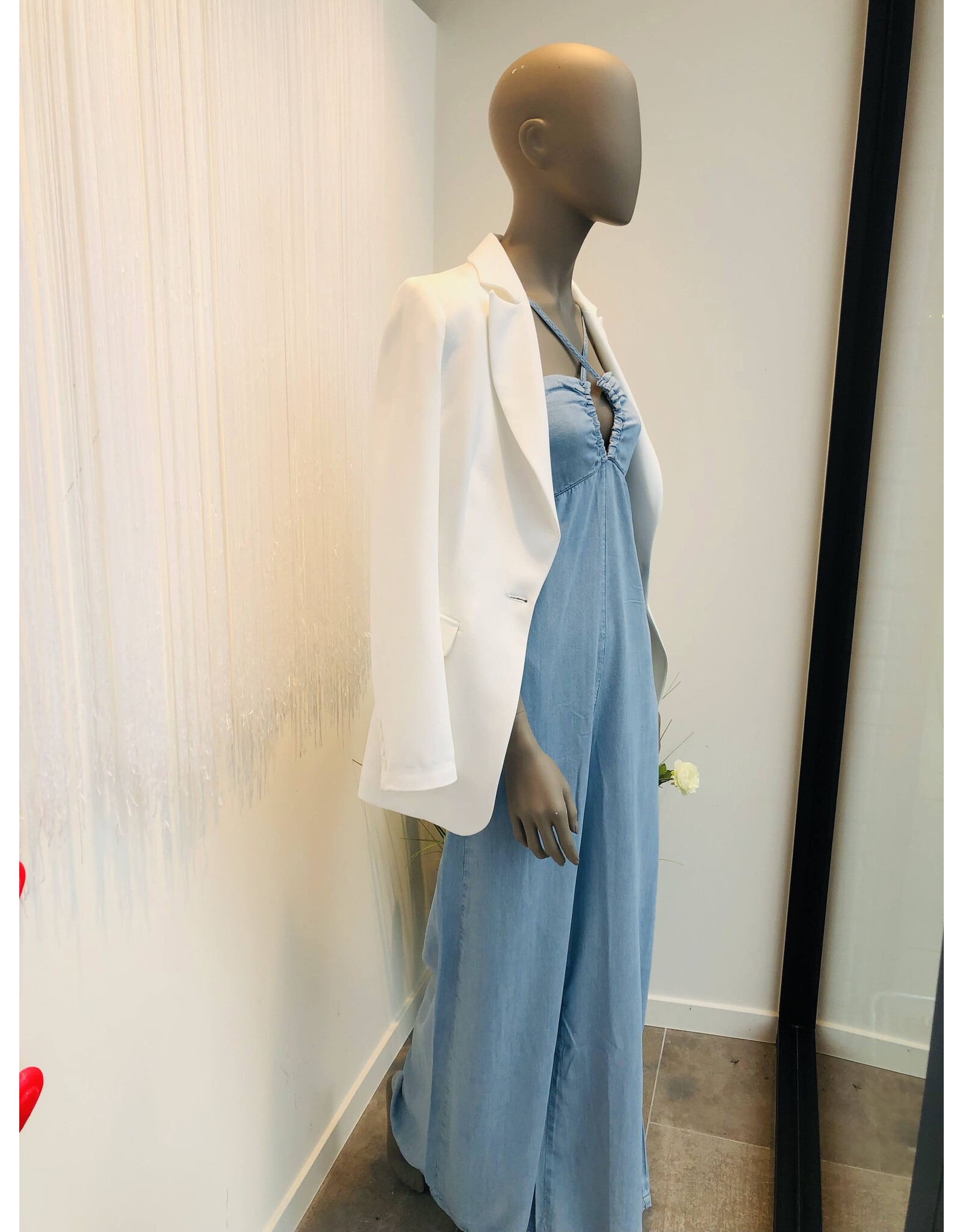 GAELLE GBDP17161 MAXI TUTA IN DENIM CON TIRAZIP LOGATO BLUCHIARO