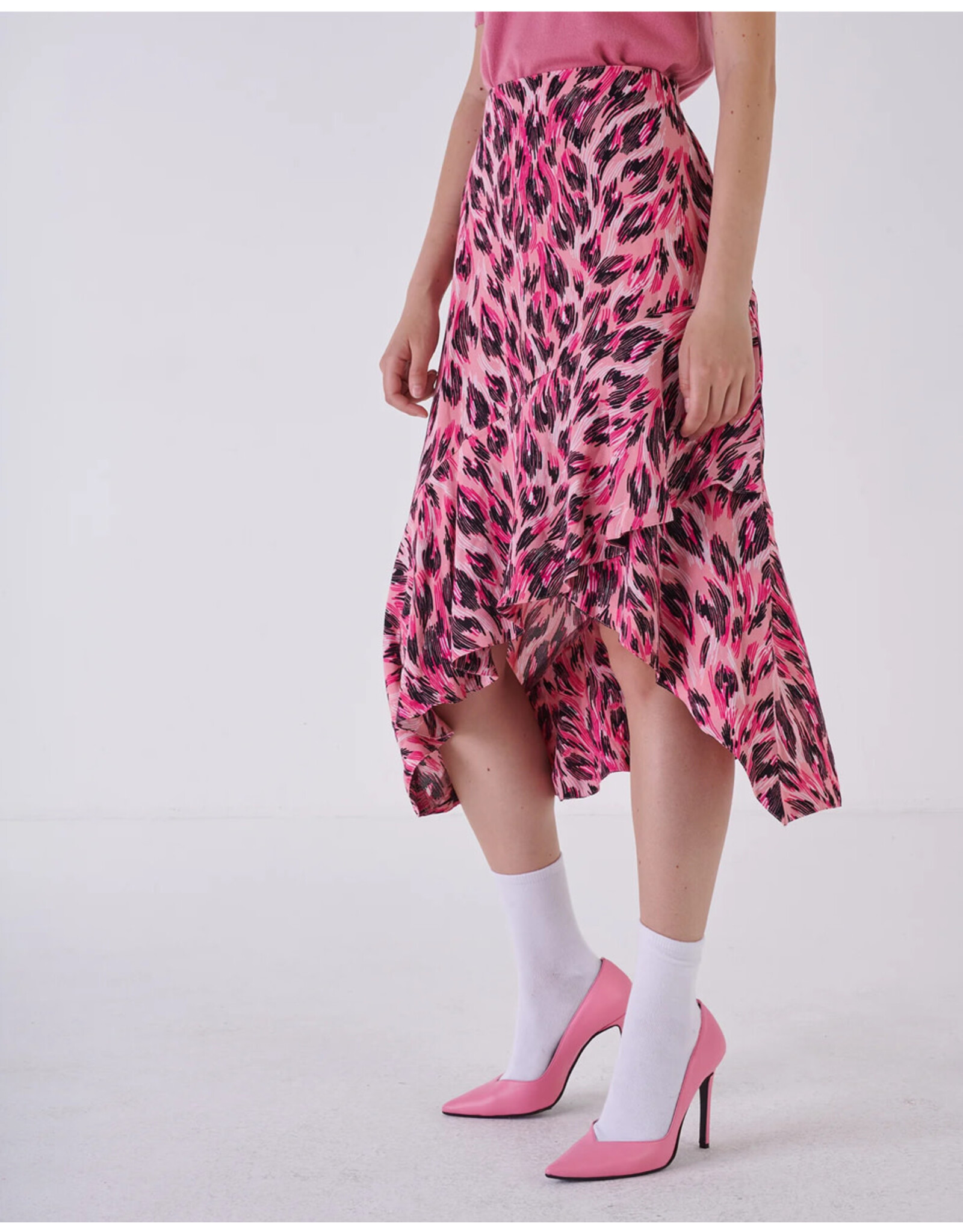 SILVIAN HEACH GPP24107GO LEOPARD PINK MIDI SKIRT