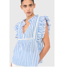 JANICE CARSON GESTREEPT DAMES TOP RUFFLES