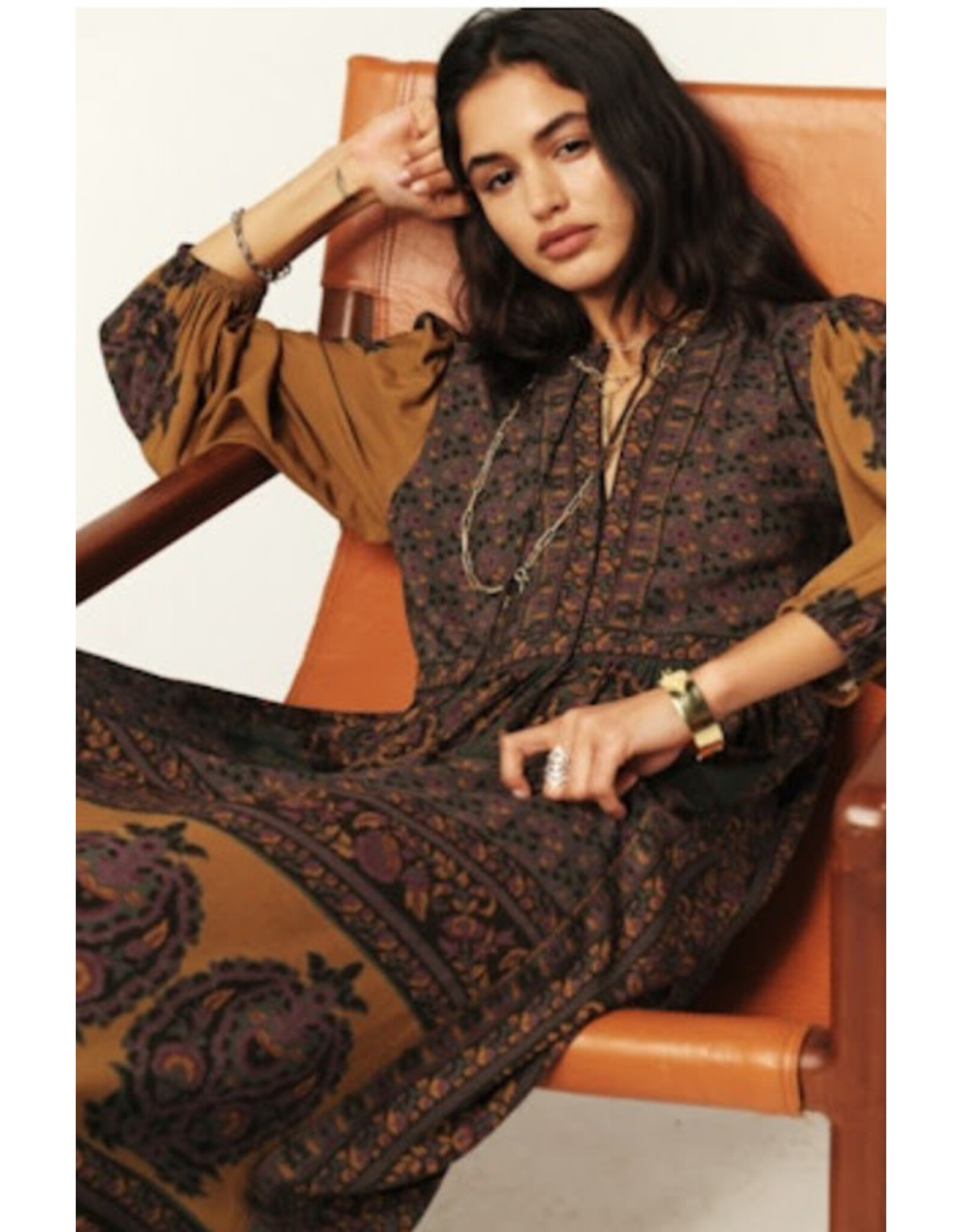 BA&SH ROBE BARLEY CHOCOLAT