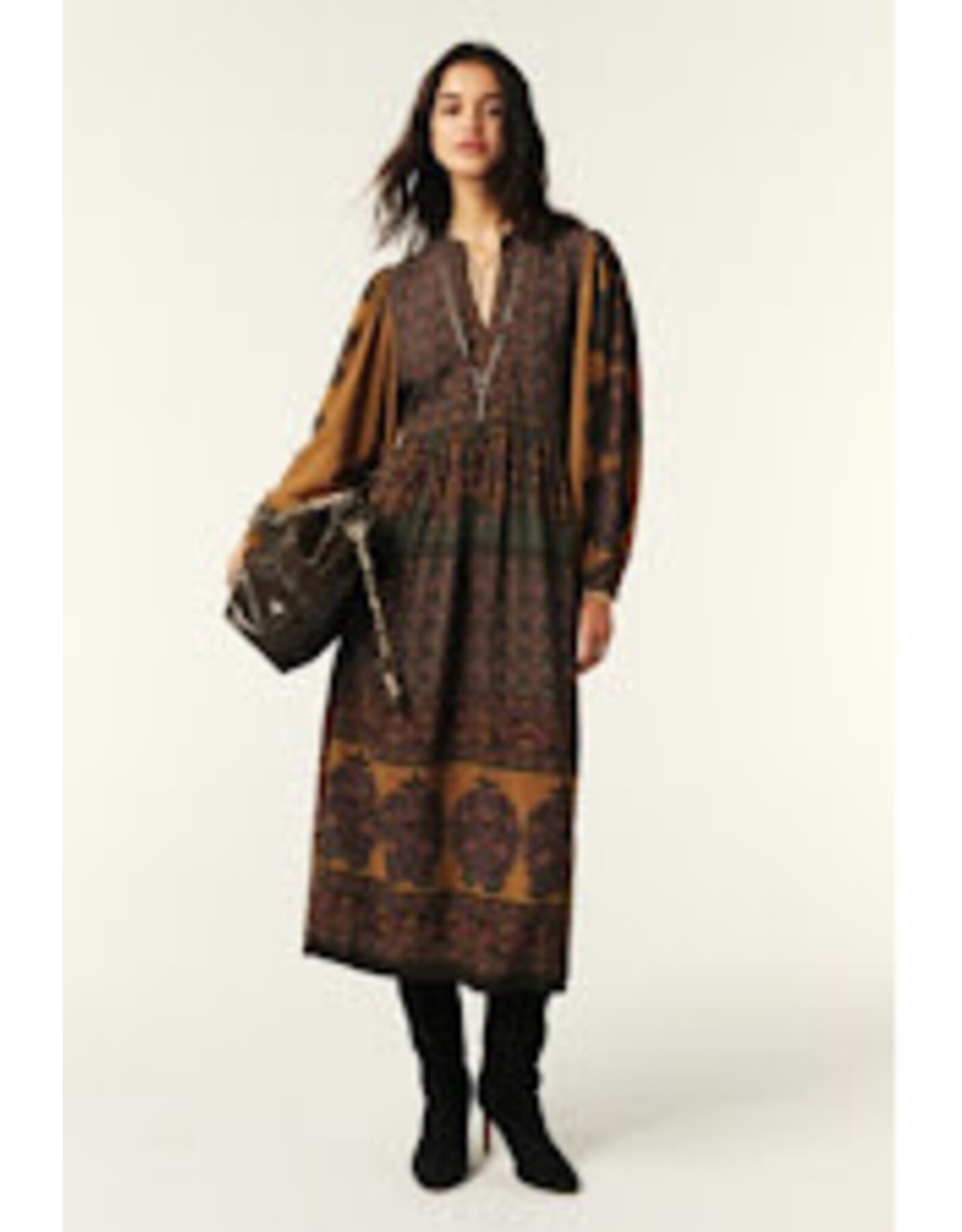 BA&SH ROBE BARLEY CHOCOLAT