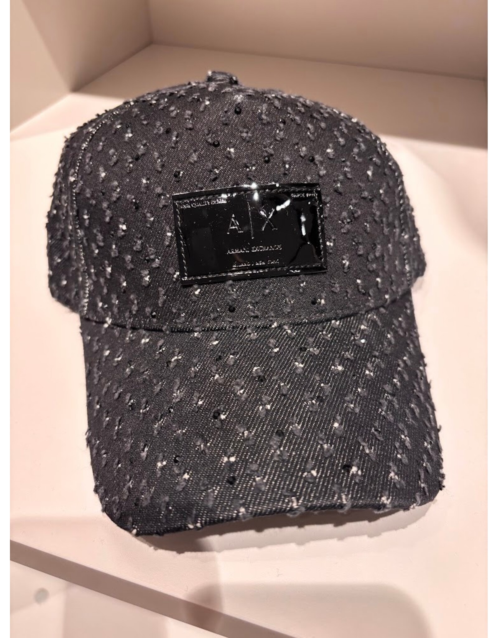 ARMANI EXCHANGE A/X XW001894 WOMAN WOVEN BASEBALL HAT BLACK