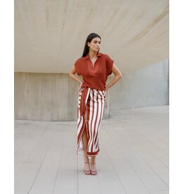 MARCH23 SKIRT LUMINOUS SUNNY STRIPES TERRACOTTA