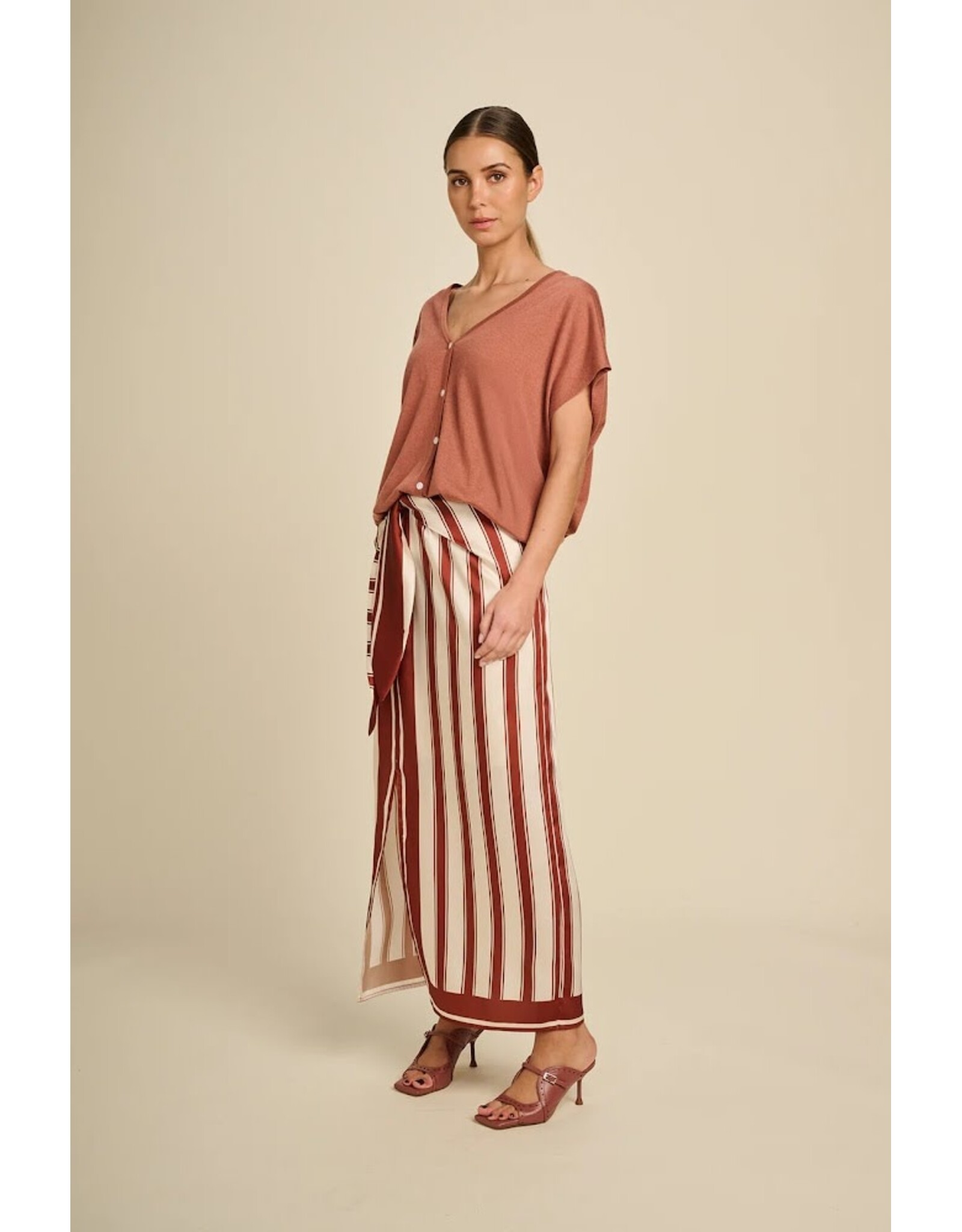 MARCH23 SKIRT LUMINOUS SUNNY STRIPES TERRACOTTA