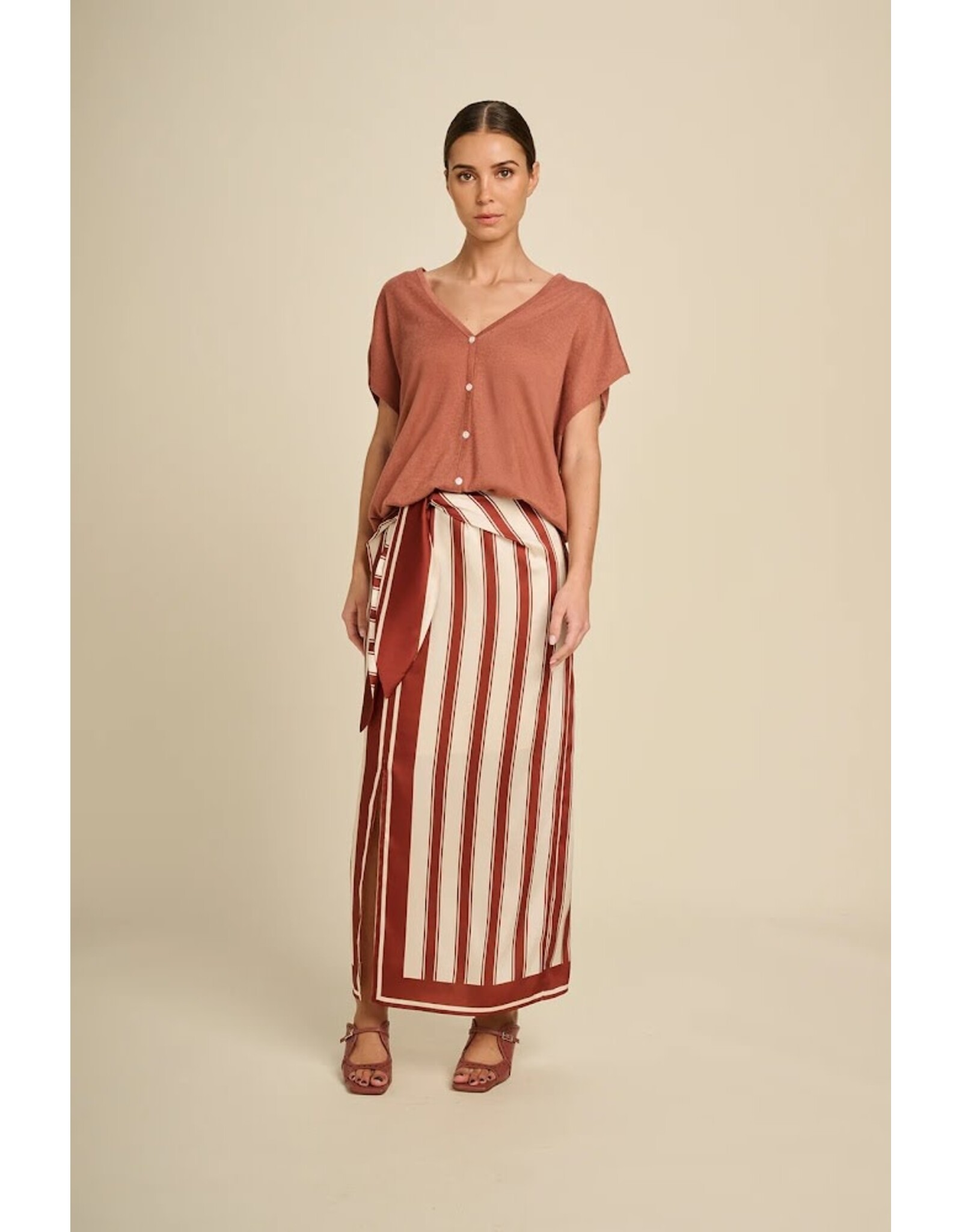 MARCH23 SKIRT LUMINOUS SUNNY STRIPES TERRACOTTA