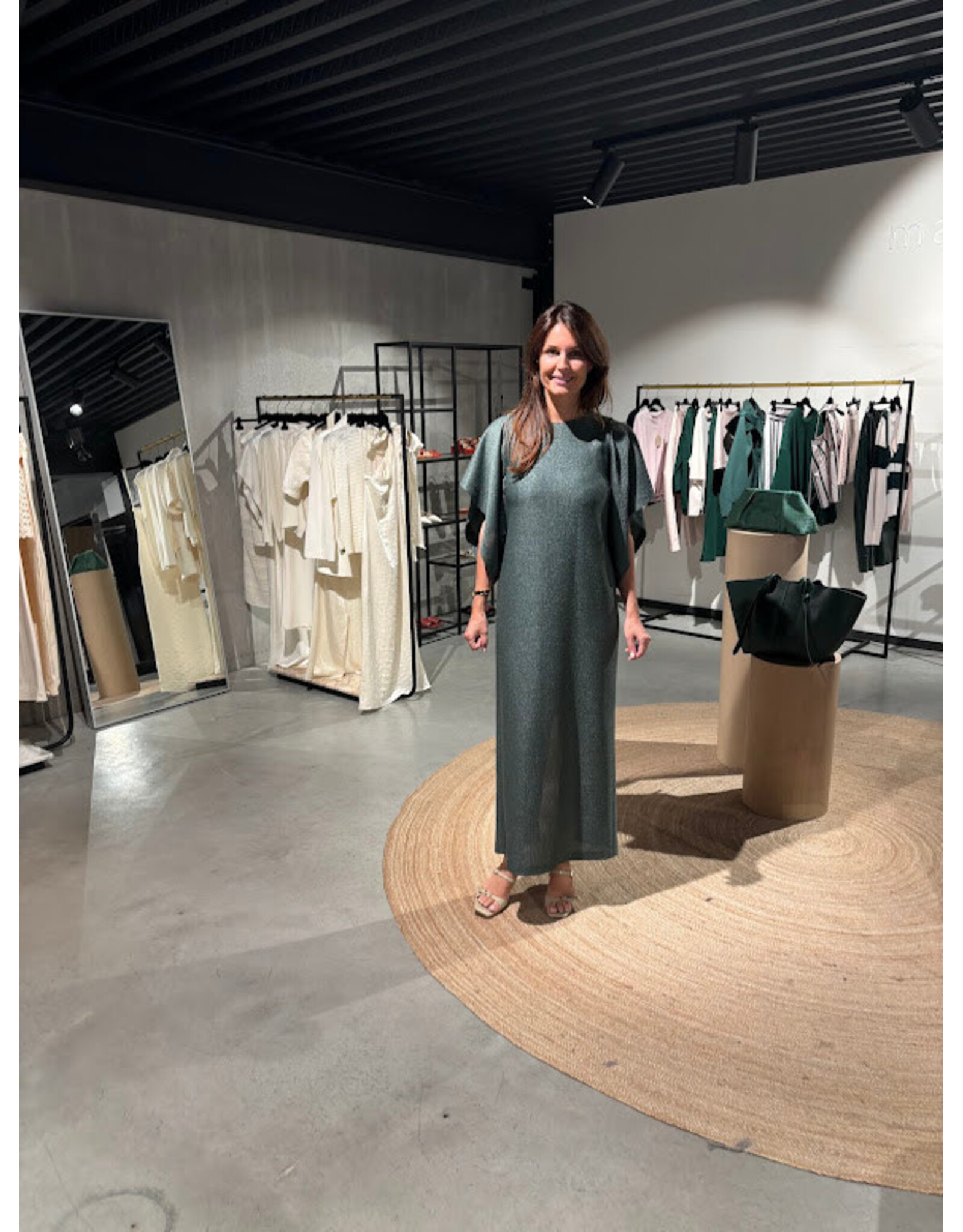 MARCH23 DRESS COSTA RICA RAFFIA BOTTLE GREEN