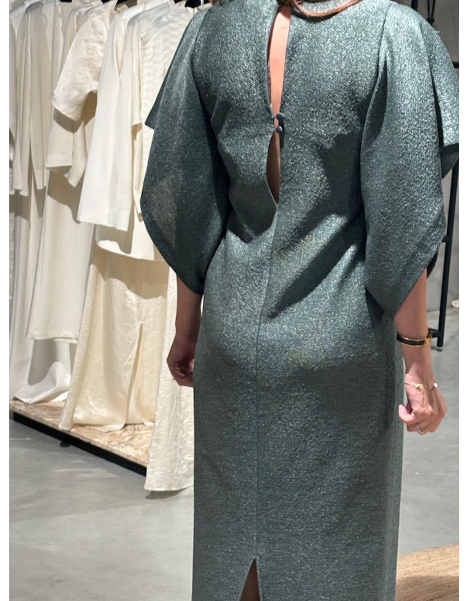 MARCH23 DRESS COSTA RICA RAFFIA BOTTLE GREEN