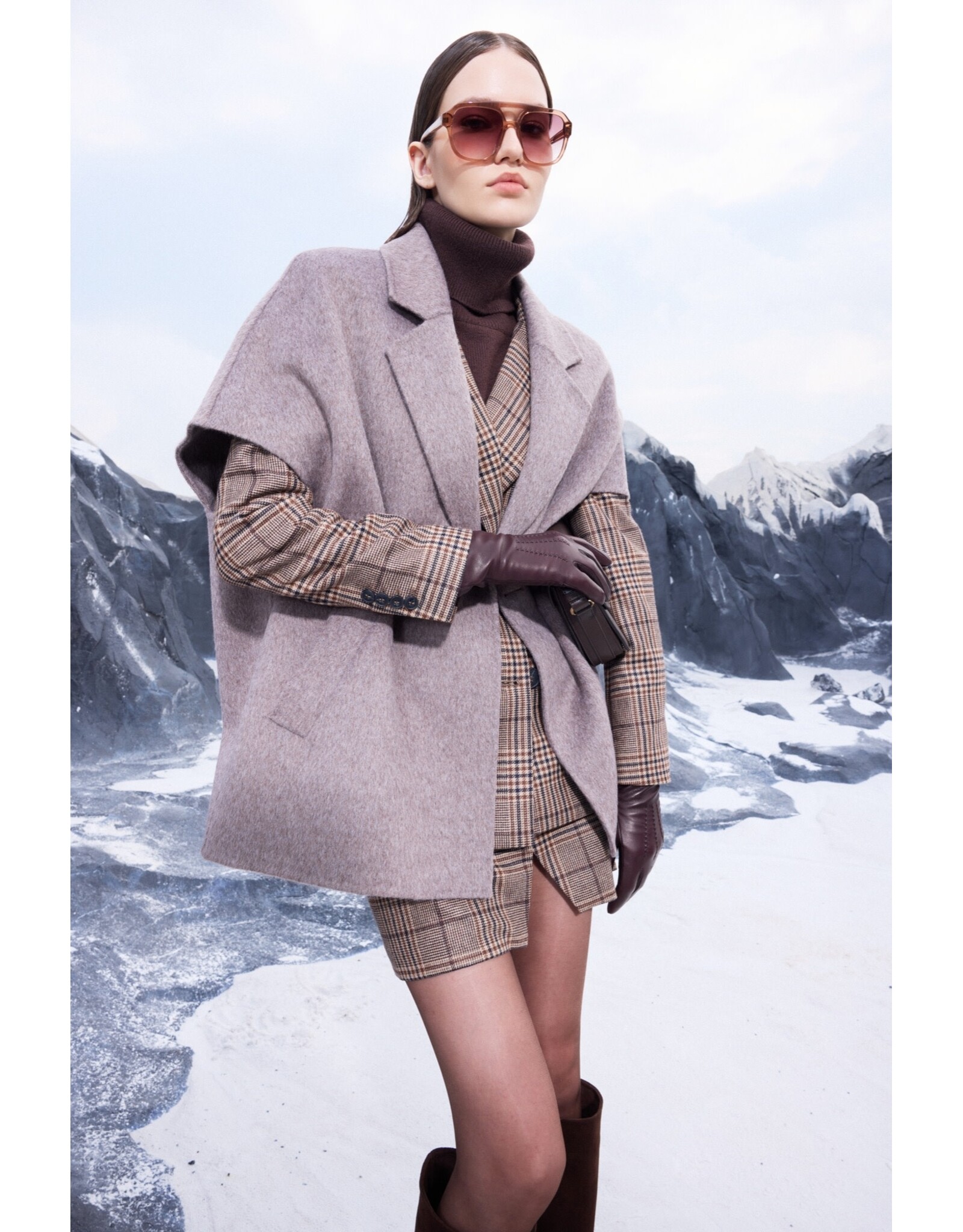 JANICE VINYL SKIRT BIG CHECK BROWN ROK