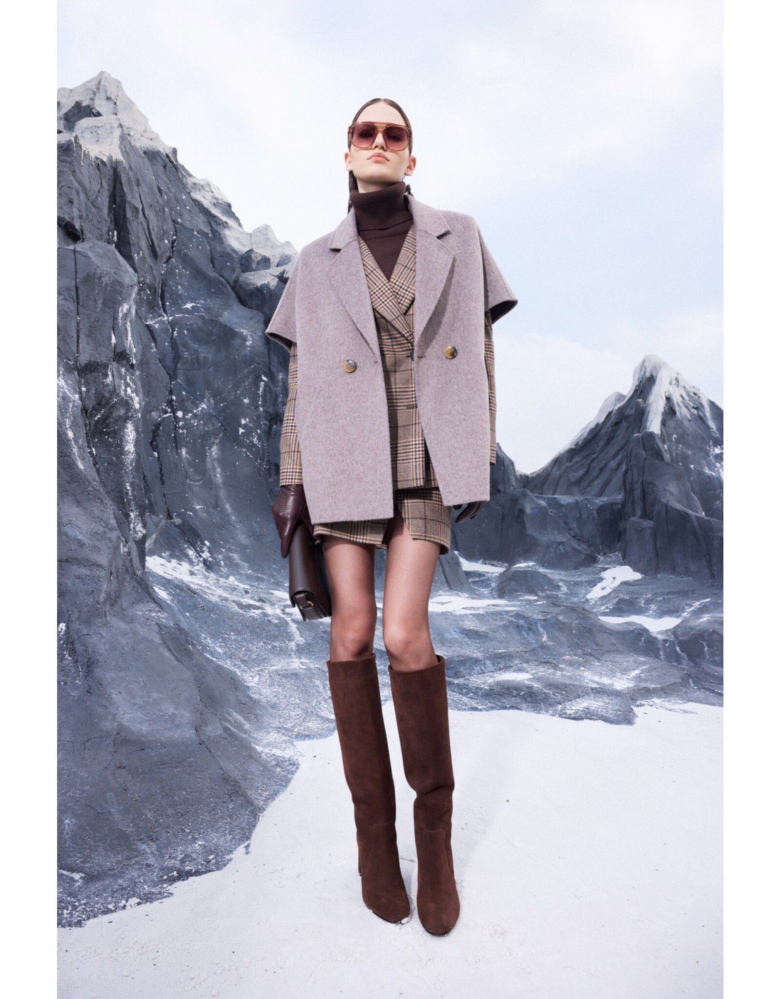 JANICE VINYL SKIRT BIG CHECK BROWN ROK
