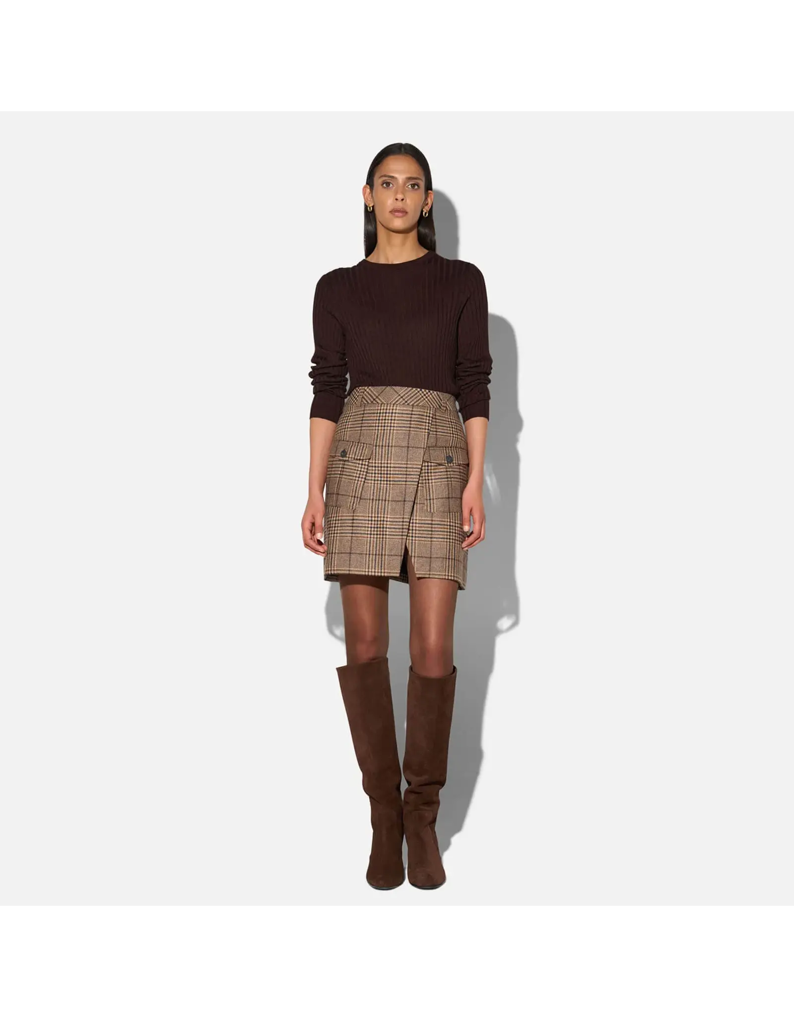 JANICE VINYL SKIRT BIG CHECK BROWN ROK
