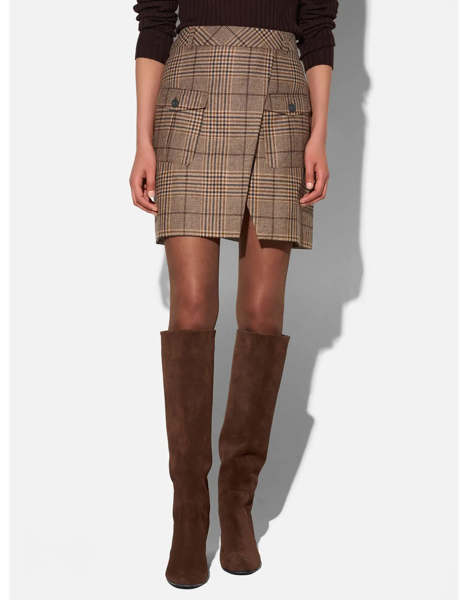 JANICE VINYL SKIRT BIG CHECK BROWN ROK